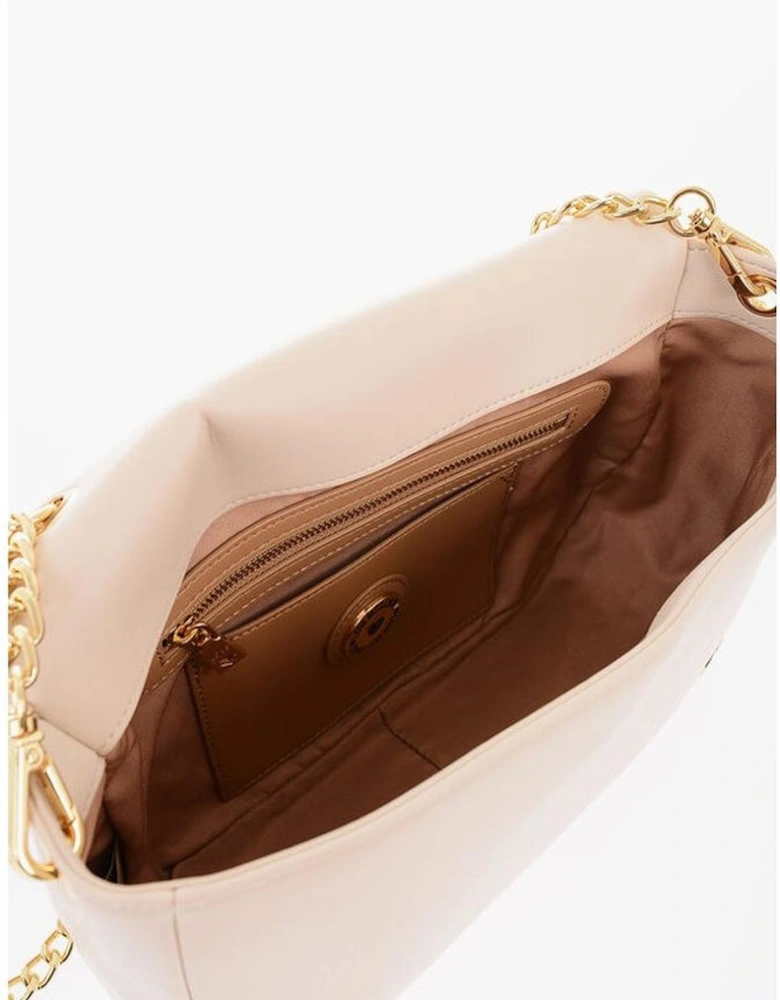 Eco-Leather Solid Shoulder Bag with Logo Women - Beige