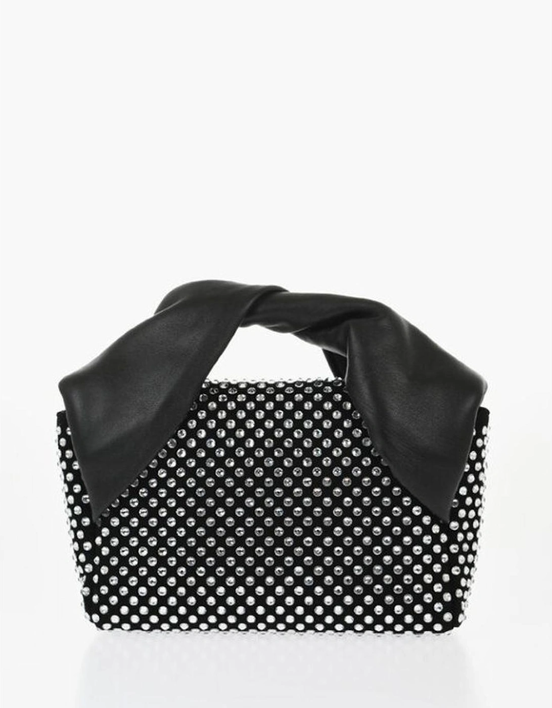 Rhinestone Leather Handbag with Removable Strap Women - Black Tote
