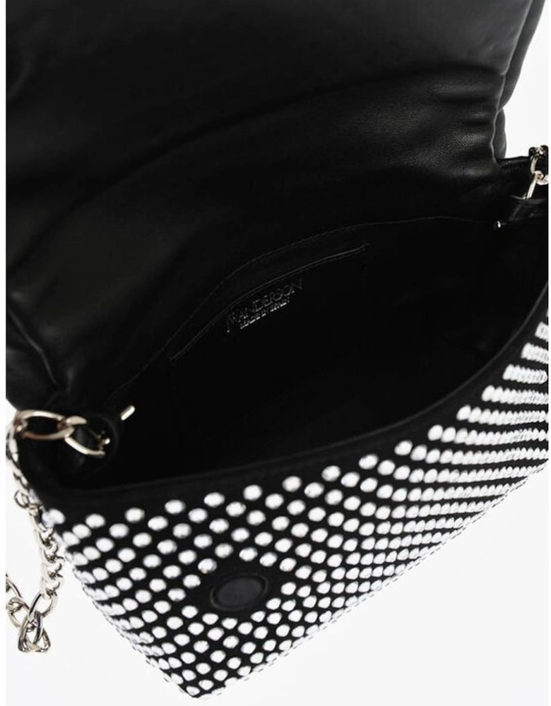 Rhinestone Leather Handbag with Removable Strap Women - Black Tote