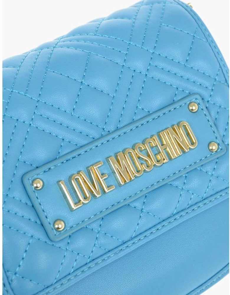 Solid Eco-Leather Shoulder Bag with Logo Women - Blue