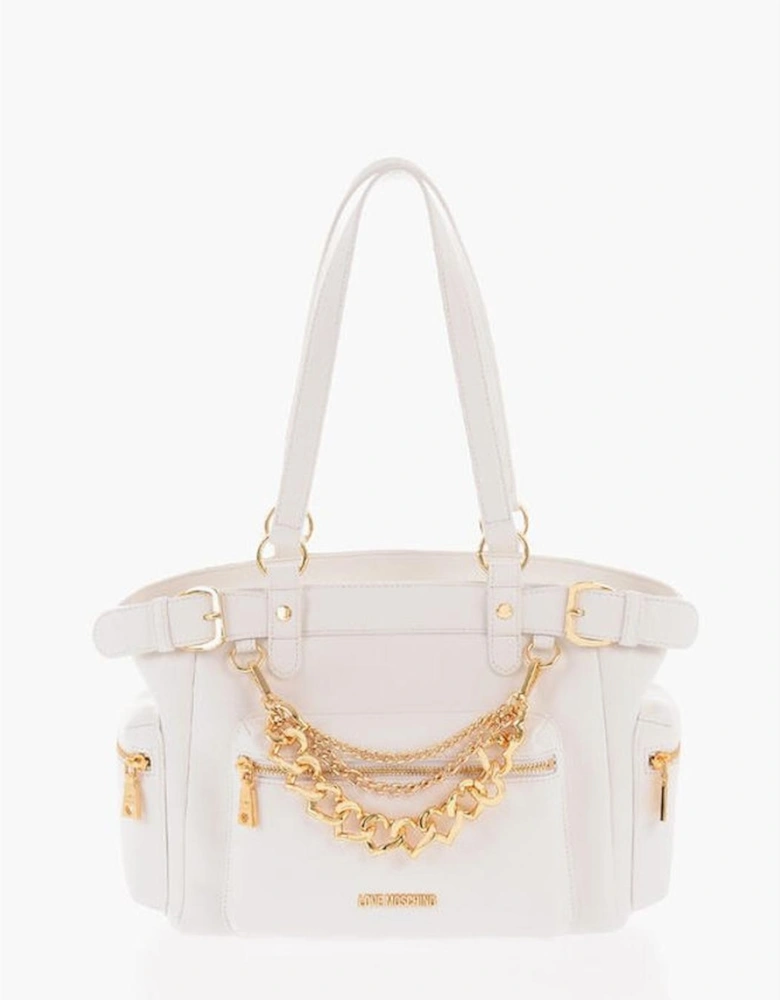 Eco-Leather Shoulder Bag with Double Handle Women - White