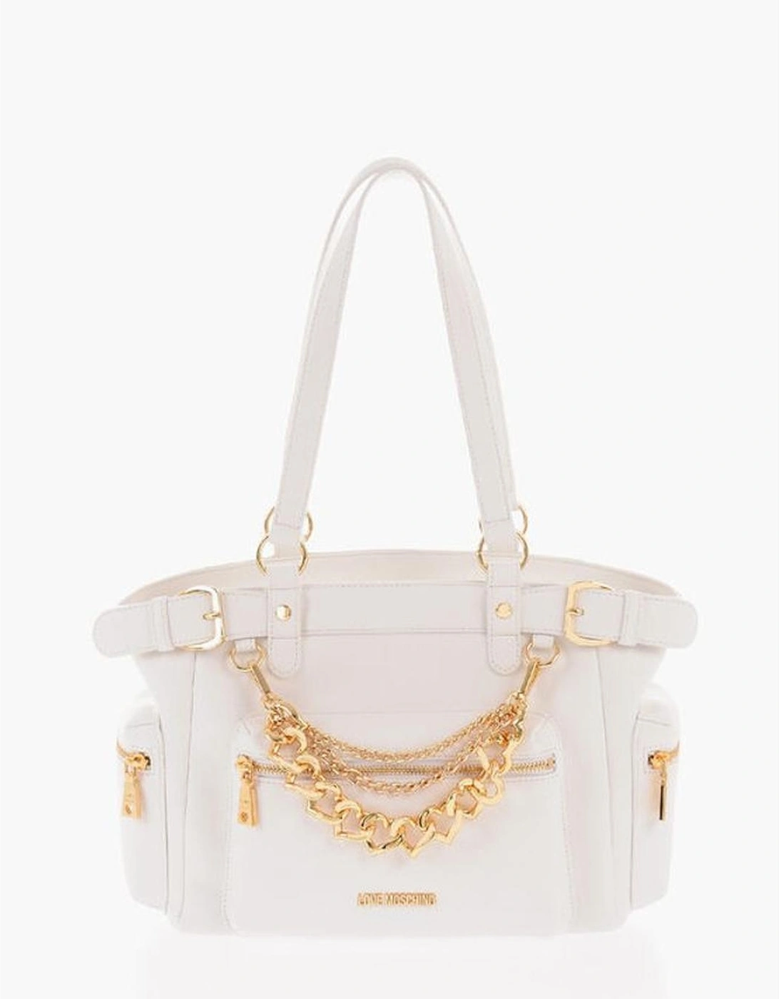 Eco-Leather Shoulder Bag with Double Handle Women - White, 6 of 5