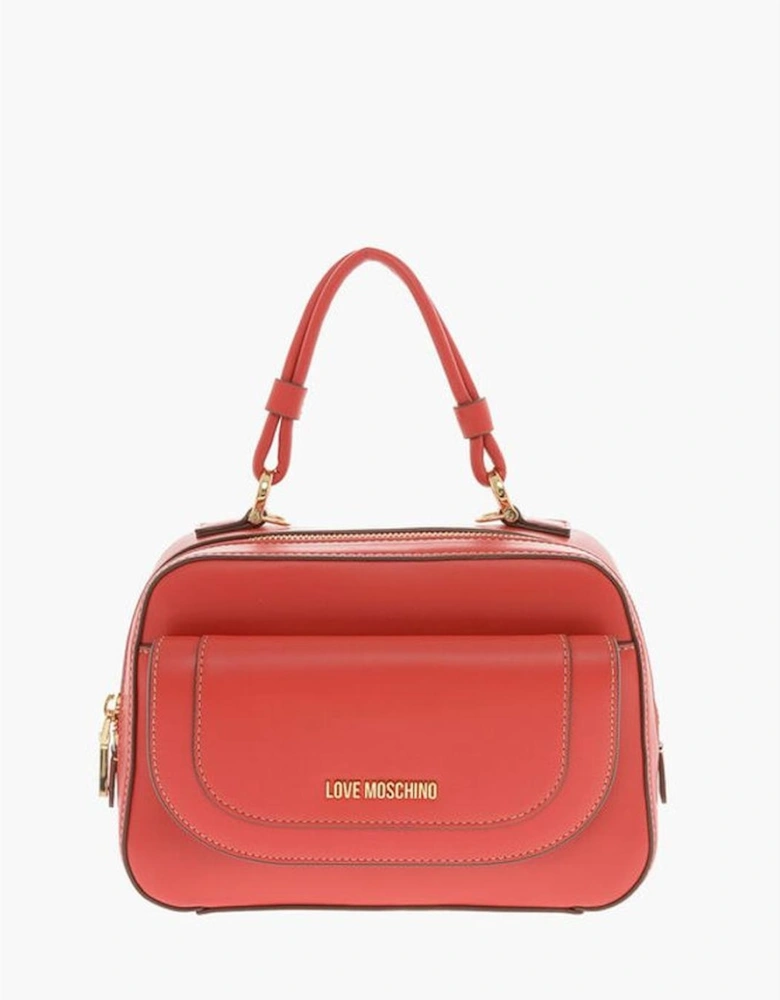 Zip Closure Solid Metal Logo Handbag Women - Red Tote Bags