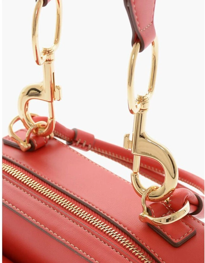Zip Closure Solid Metal Logo Handbag Women - Red Tote Bags