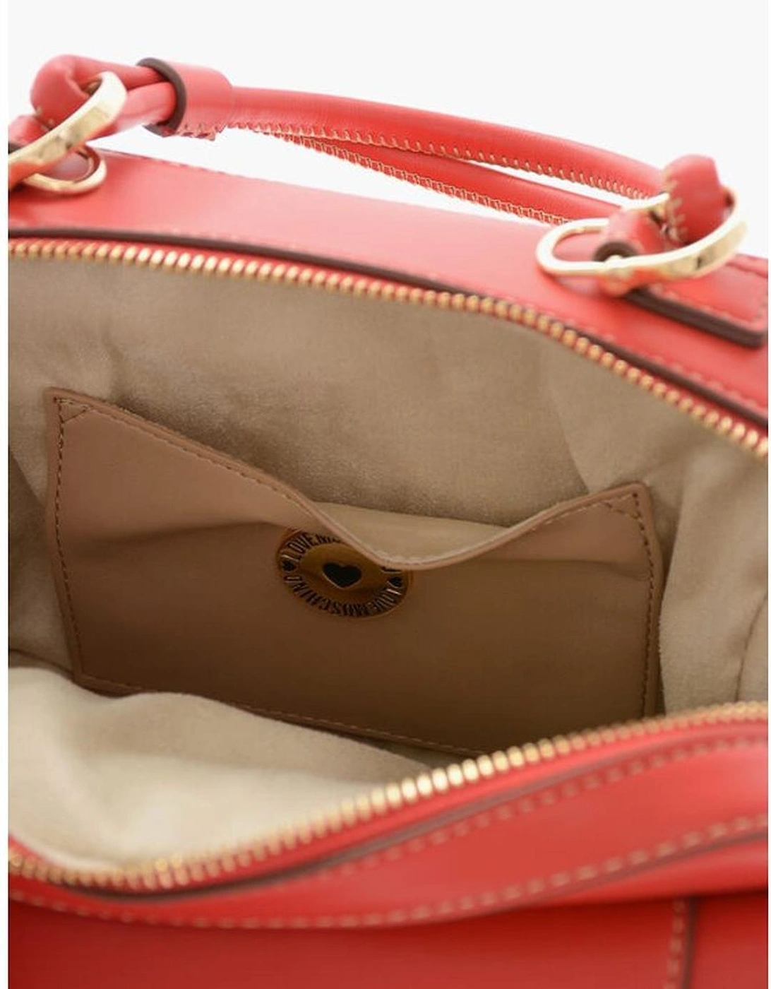 Zip Closure Solid Metal Logo Handbag Women - Red Tote Bags