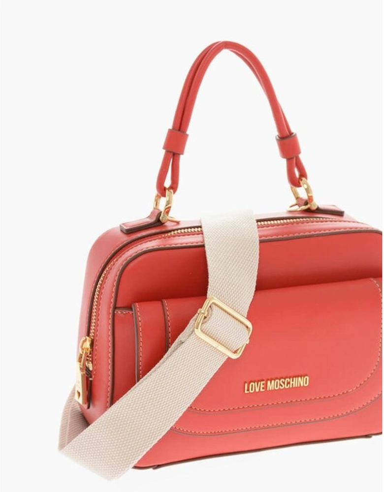 Zip Closure Solid Metal Logo Handbag Women - Red Tote Bags