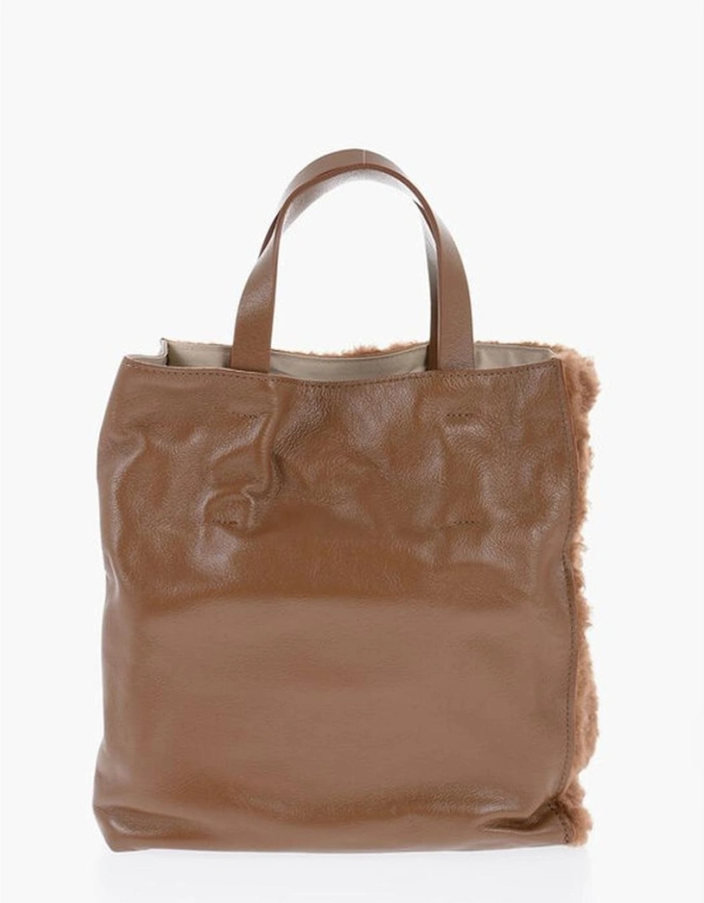 Solid Color Logo Handbag Women - Brown Tote Bags