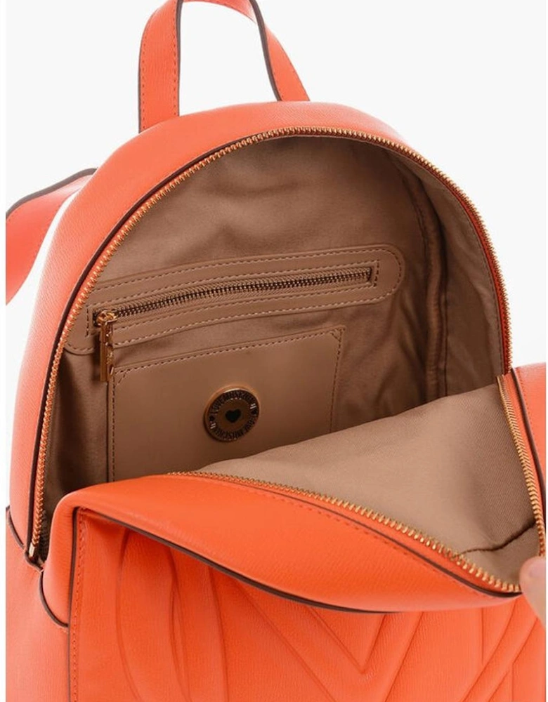 Solid Orange Zip Closure Shoulder Bag Women Backpacks