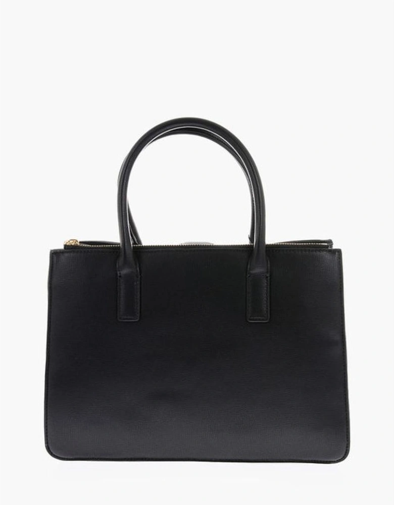 Solid Handbag with Zip Closure and Logo Women - Black Tote Bags