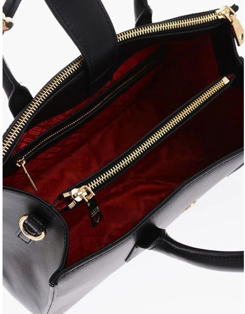 Solid Handbag with Zip Closure and Logo Women - Black Tote Bags