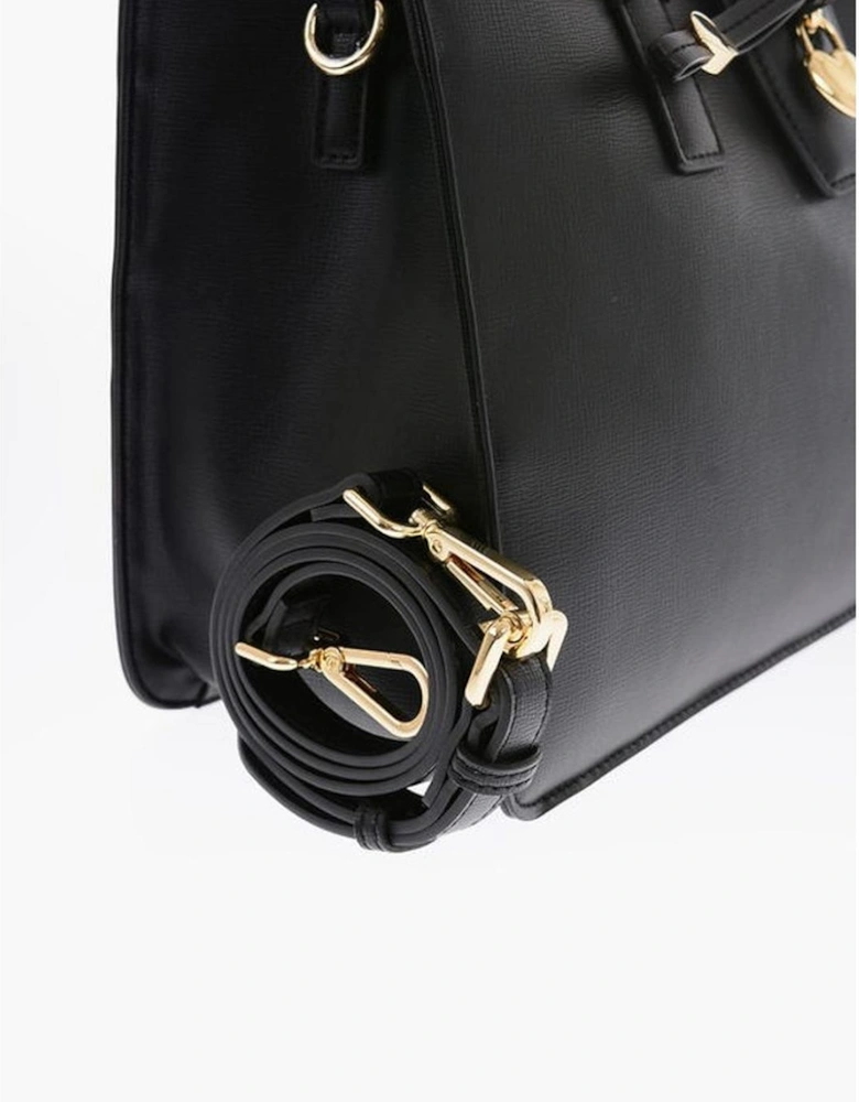 Solid Handbag with Zip Closure and Logo Women - Black Tote Bags