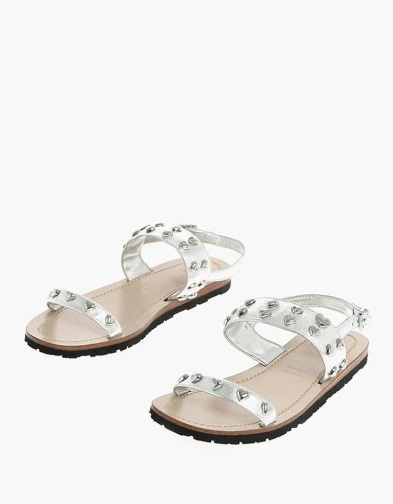 Silver Studded Leather Ankle Strap Sandals Women