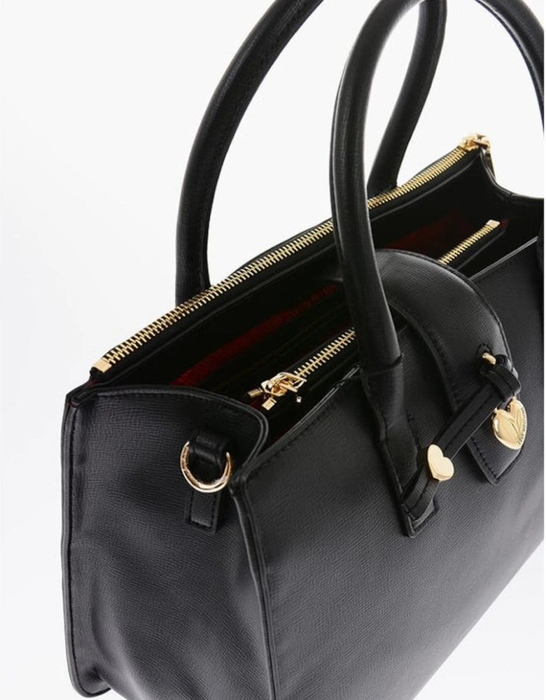 Solid Handbag with Zip Closure and Logo Women - Black Tote Bags