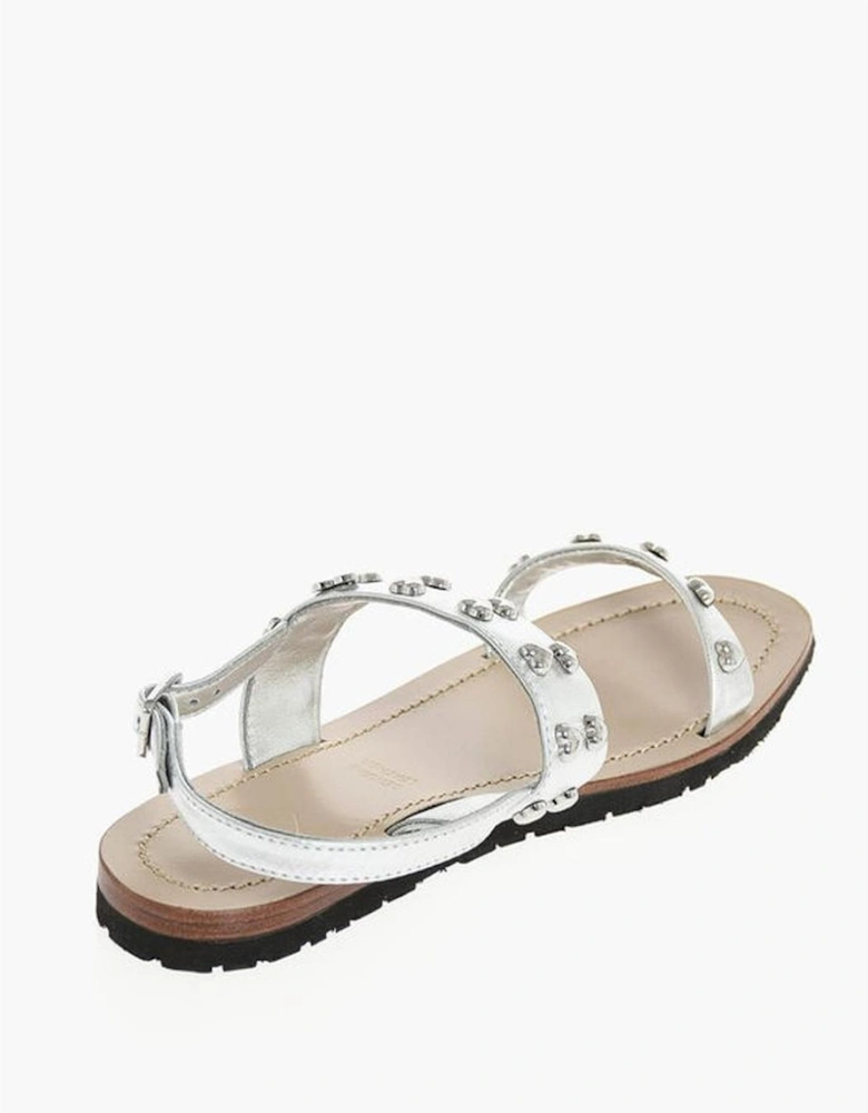 Silver Studded Leather Ankle Strap Sandals Women