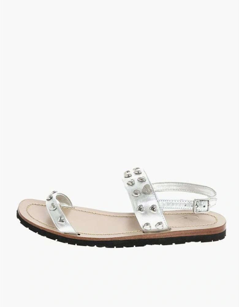 Silver Studded Leather Ankle Strap Sandals Women