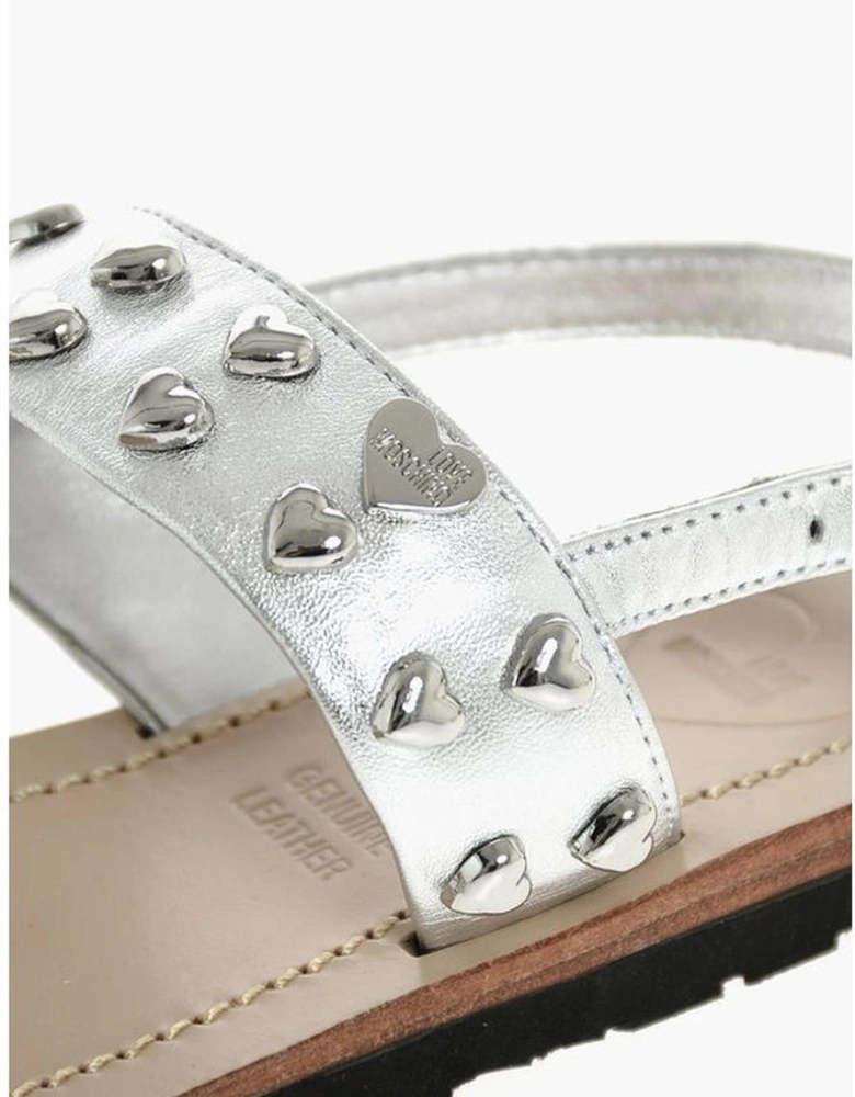 Silver Studded Leather Ankle Strap Sandals Women