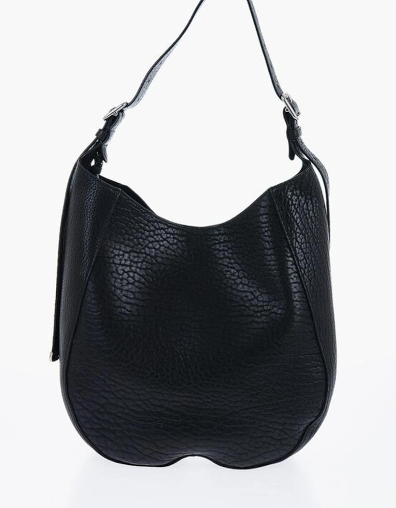 Textured Leather Shoulder Bag with Adjustable Strap Women - Black