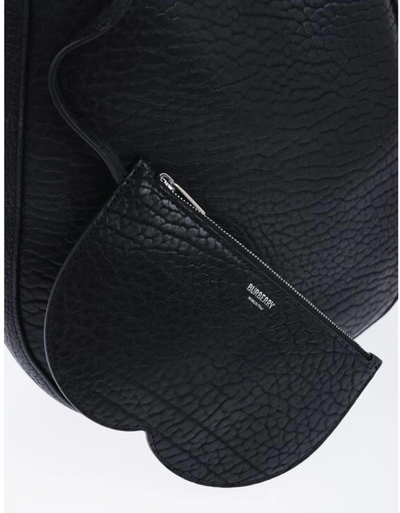 Textured Leather Shoulder Bag with Adjustable Strap Women - Black