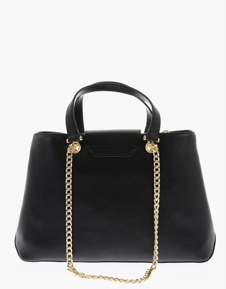 Solid Logo Shoulder Handbag with Metal Detail Women - Black Tote Bags