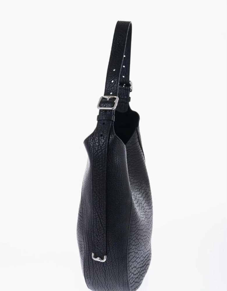 Textured Leather Shoulder Bag with Adjustable Strap Women - Black