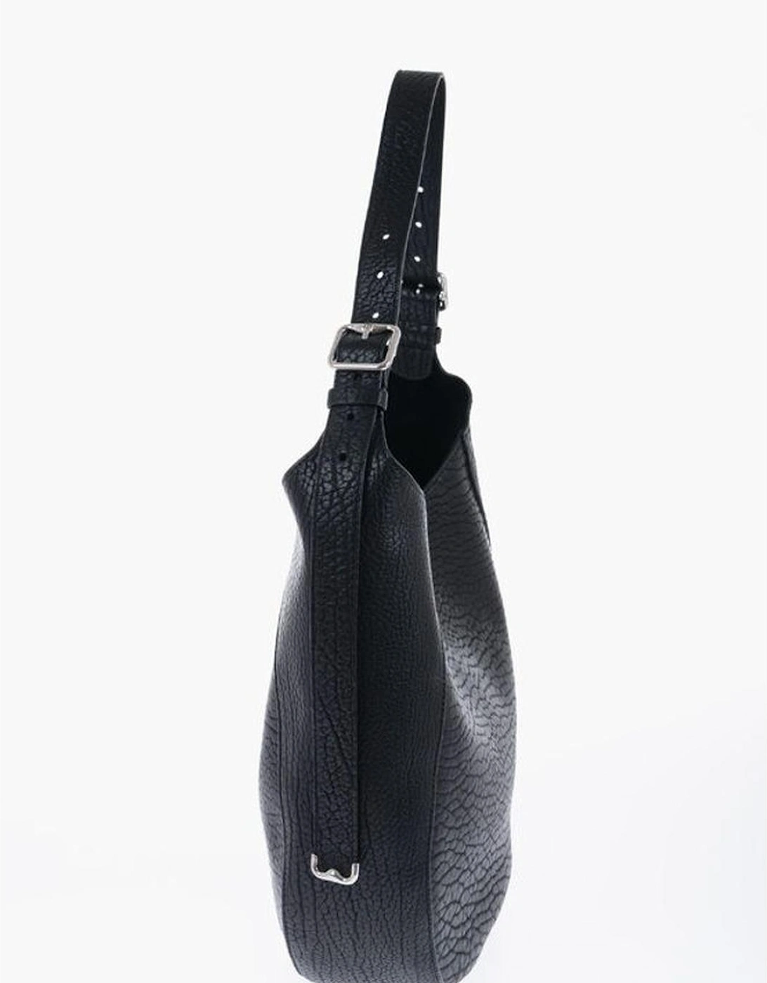Textured Leather Shoulder Bag with Adjustable Strap Women - Black