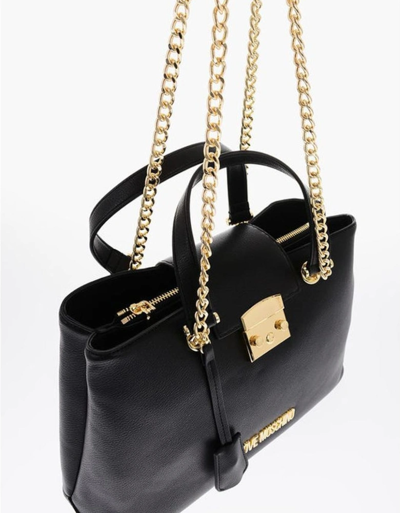 Solid Logo Shoulder Handbag with Metal Detail Women - Black Tote Bags