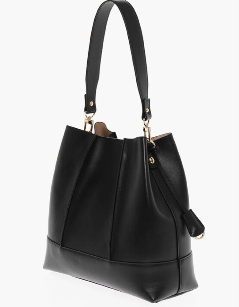 Leather Shoulder Bag with Removable Strap Women - Black