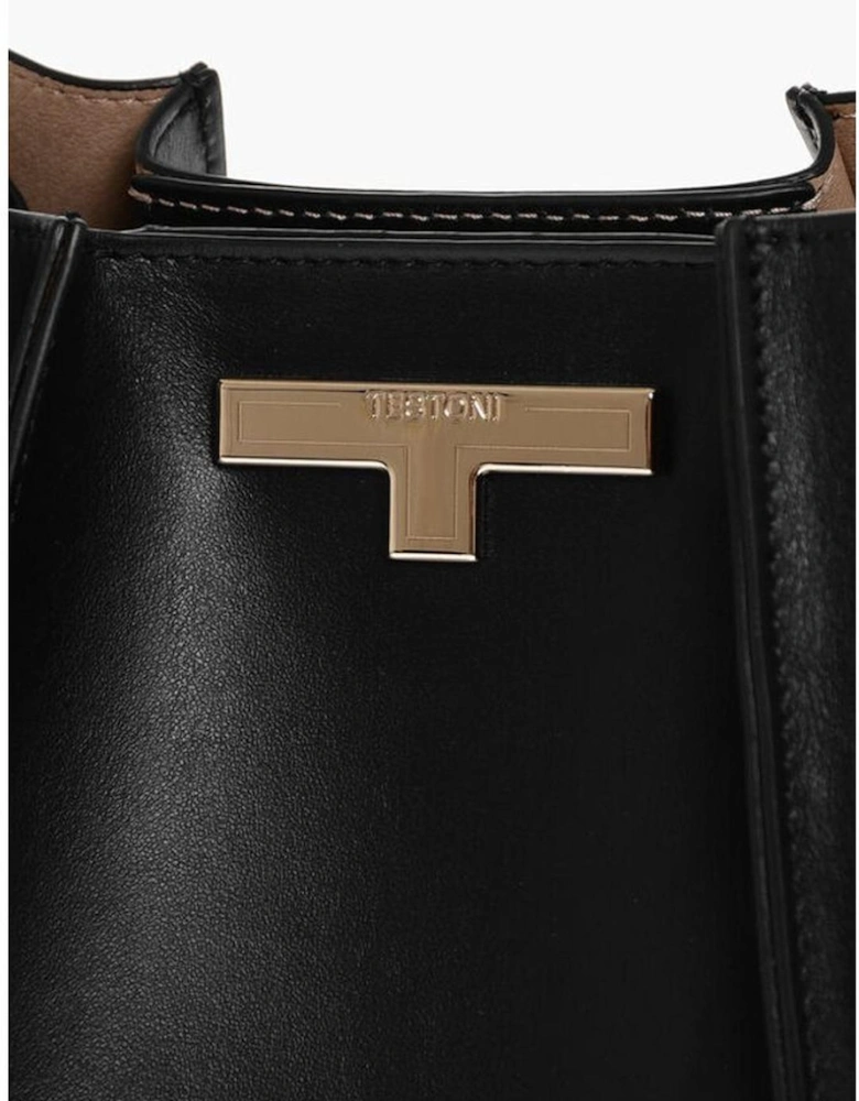 Leather Shoulder Bag with Removable Strap Women - Black