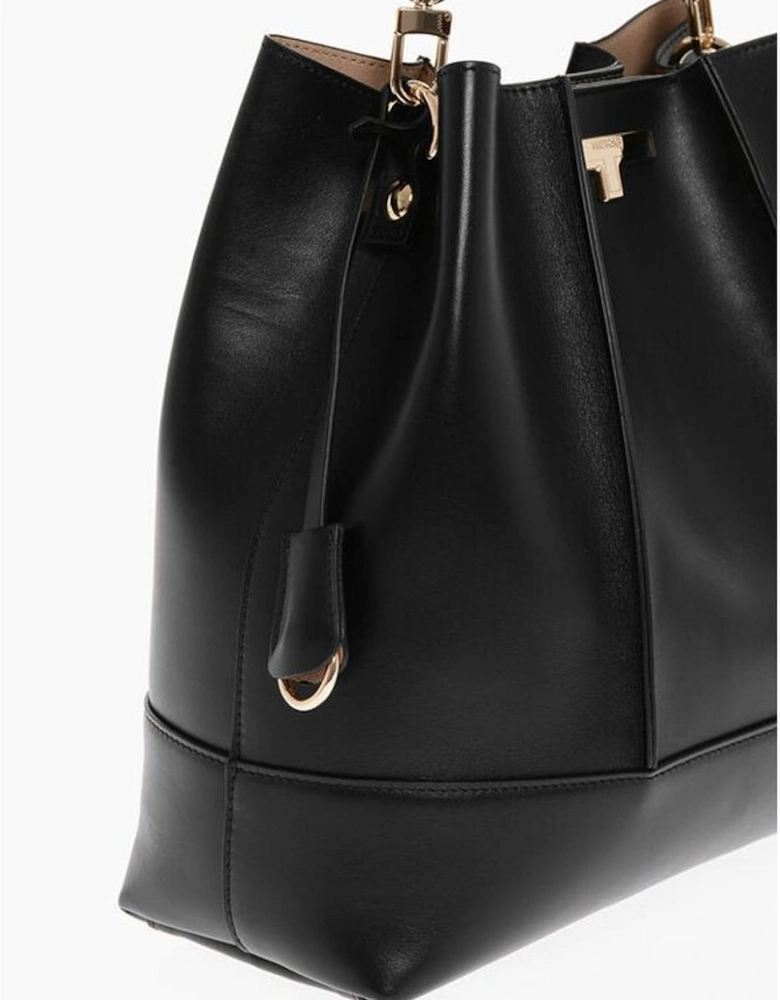 Leather Shoulder Bag with Removable Strap Women - Black