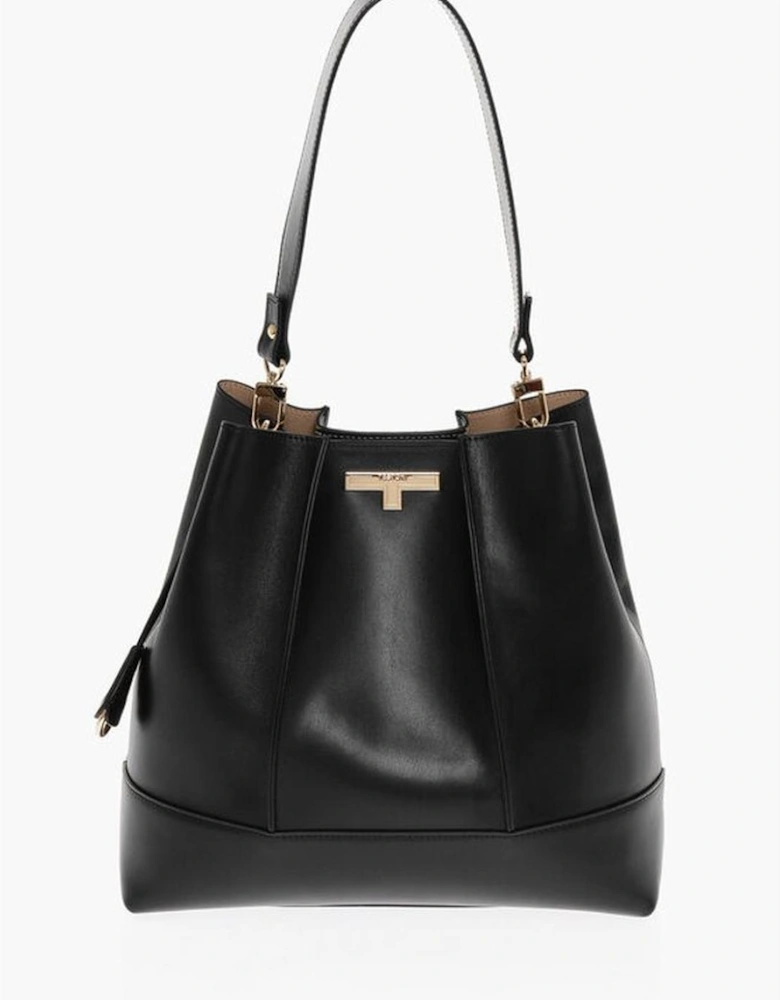Leather Shoulder Bag with Removable Strap Women - Black