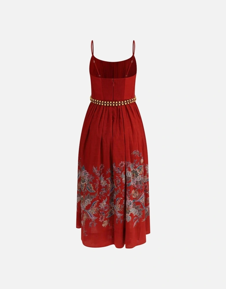Floral Pattern Rhiannon Midi Dress with Corset Style Women - Red