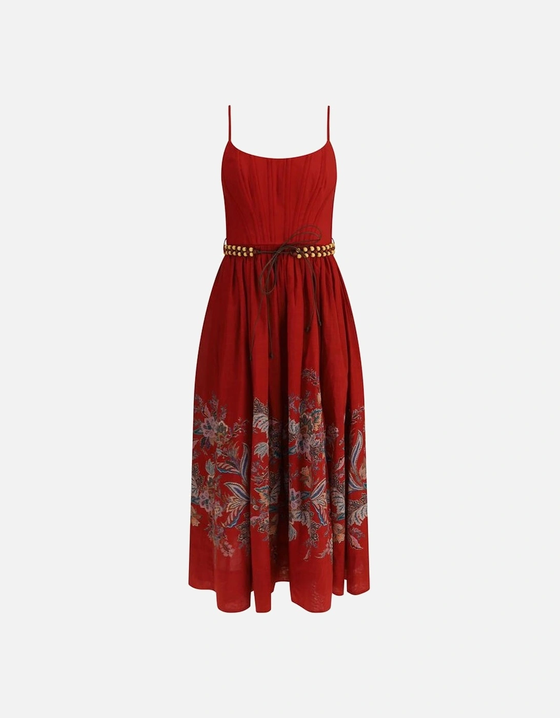Floral Pattern Rhiannon Midi Dress with Corset Style Women - Red, 5 of 4