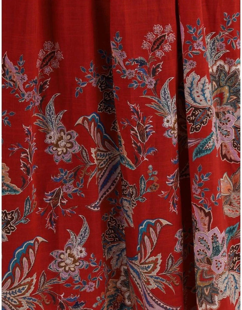 Floral Pattern Rhiannon Midi Dress with Corset Style Women - Red
