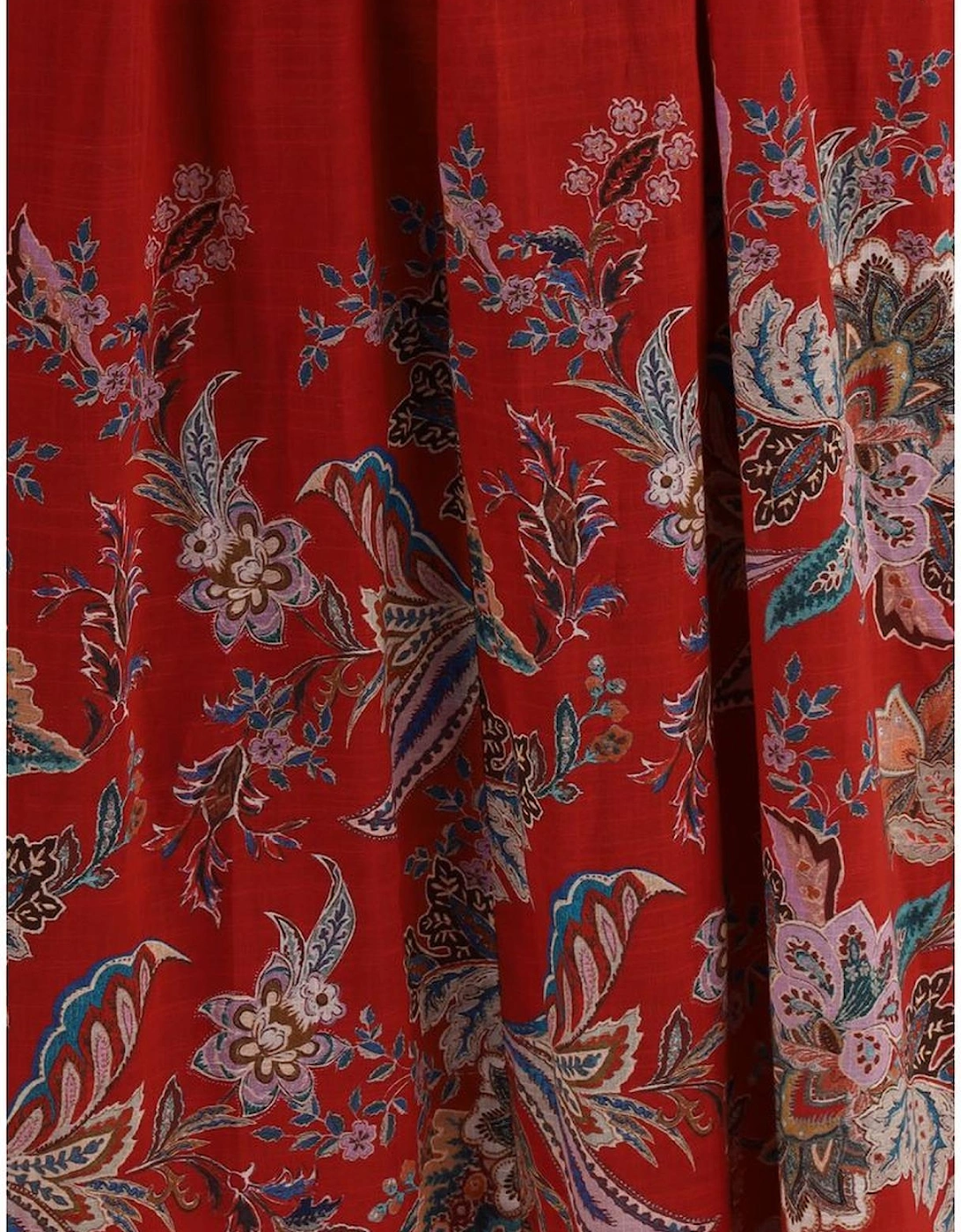 Floral Pattern Rhiannon Midi Dress with Corset Style Women - Red