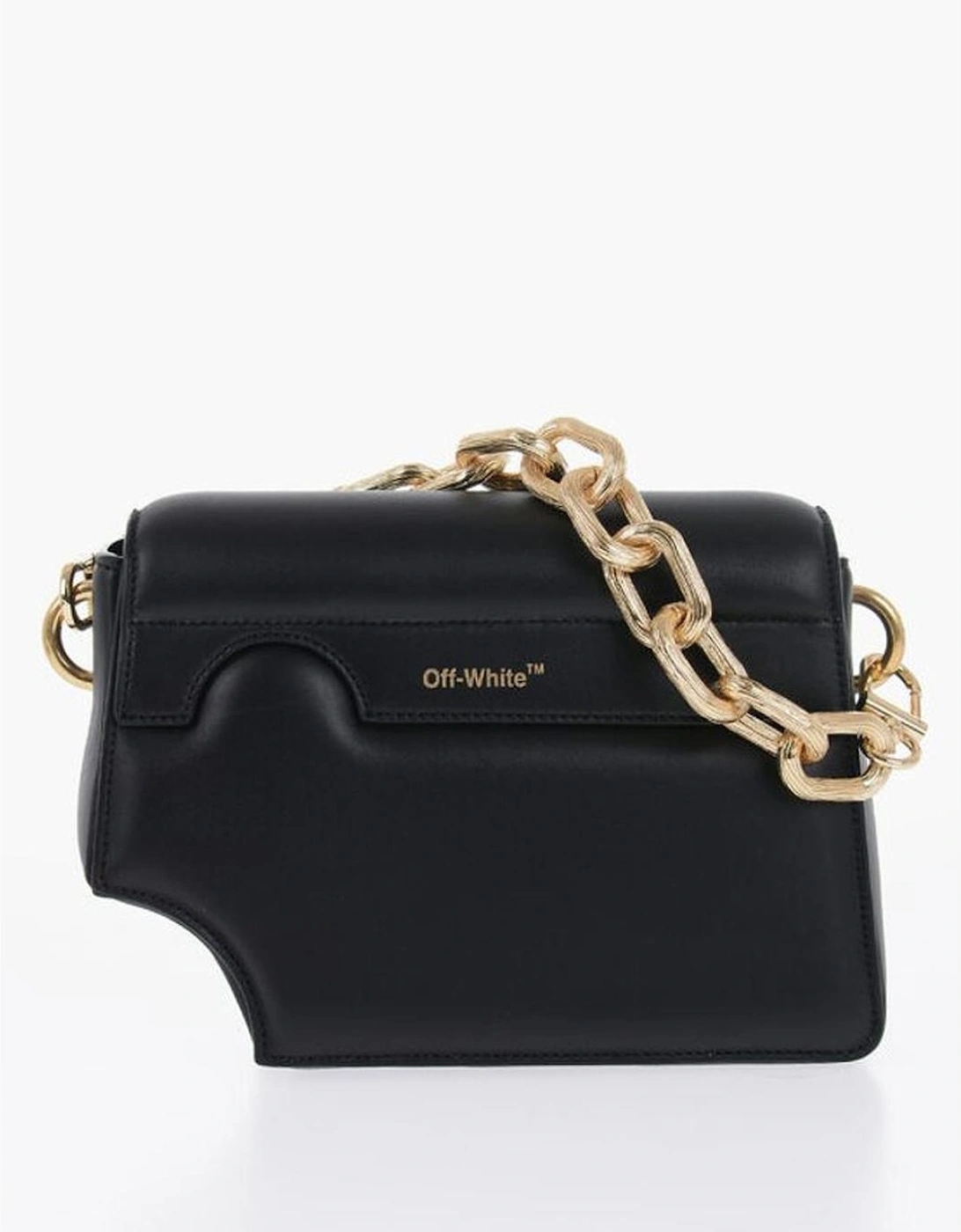 Logo Print Leather Shoulder Bag with Removable Strap Women - Black