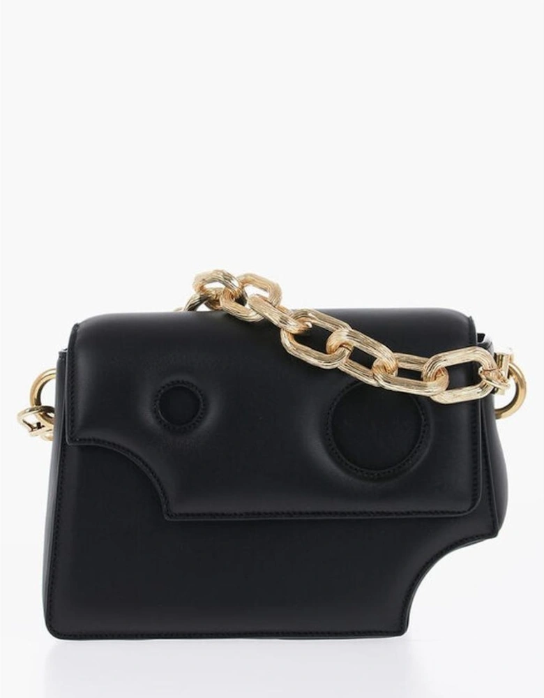 Logo Print Leather Shoulder Bag with Removable Strap Women - Black