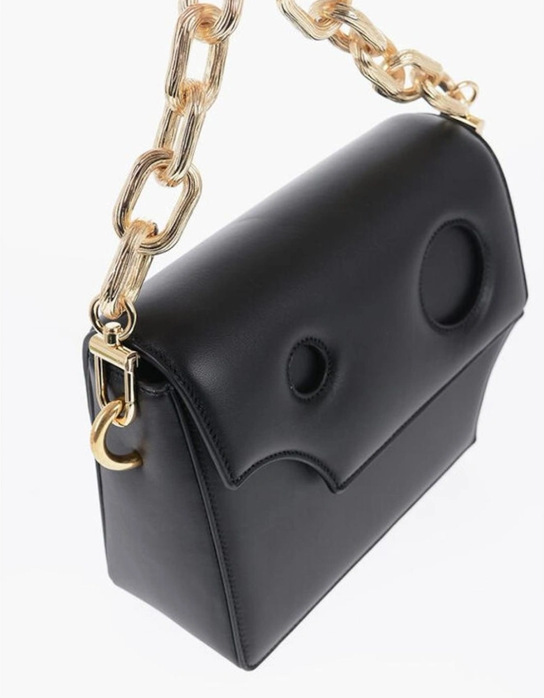 Logo Print Leather Shoulder Bag with Removable Strap Women - Black