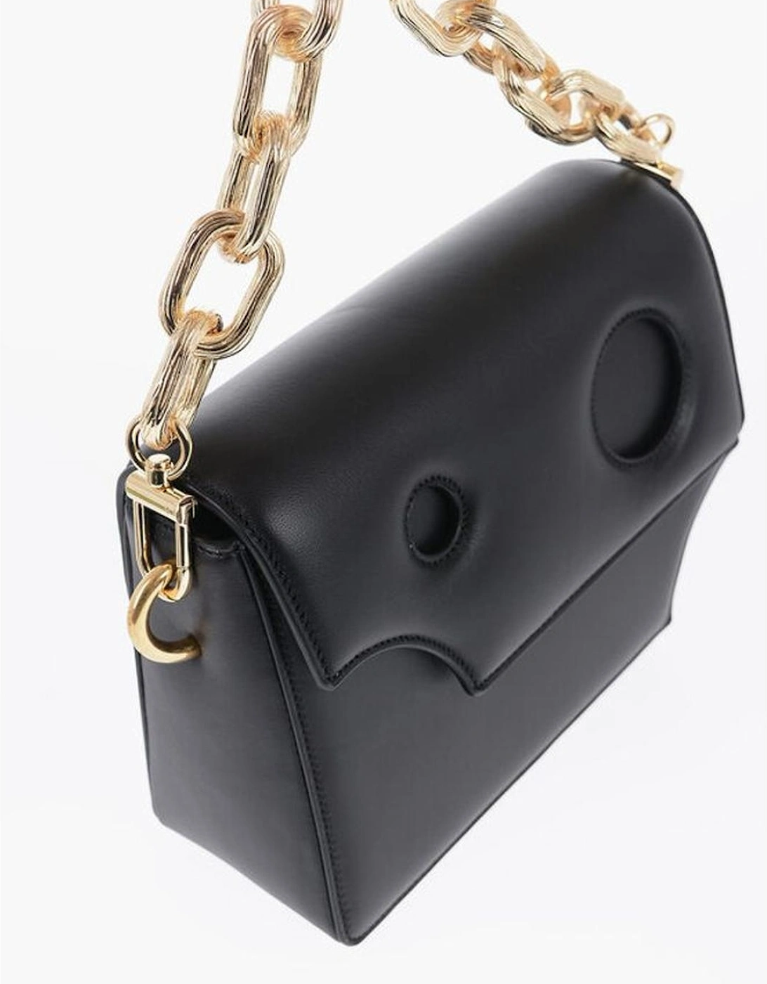 Logo Print Leather Shoulder Bag with Removable Strap Women - Black