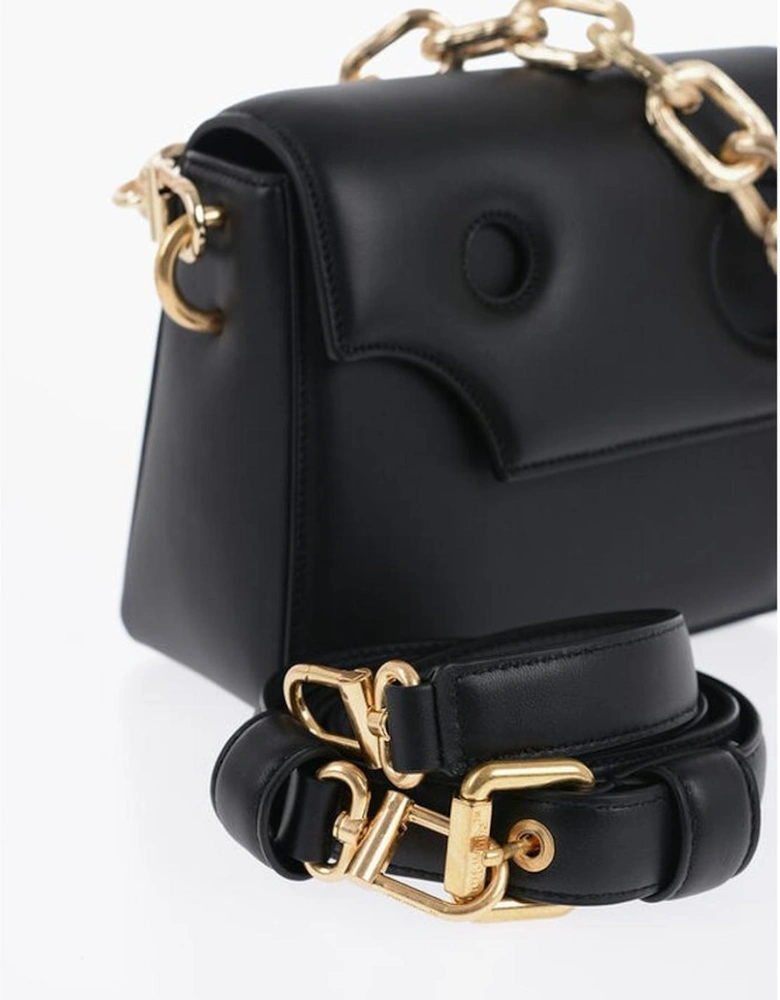 Logo Print Leather Shoulder Bag with Removable Strap Women - Black