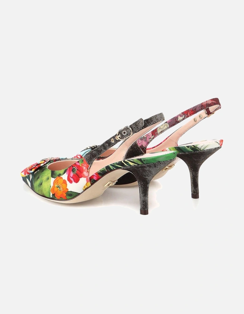 Slingback Heels with Patchwork and Bow Detail Women - Multicolor