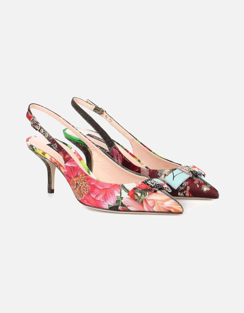 Slingback Heels with Patchwork and Bow Detail Women - Multicolor