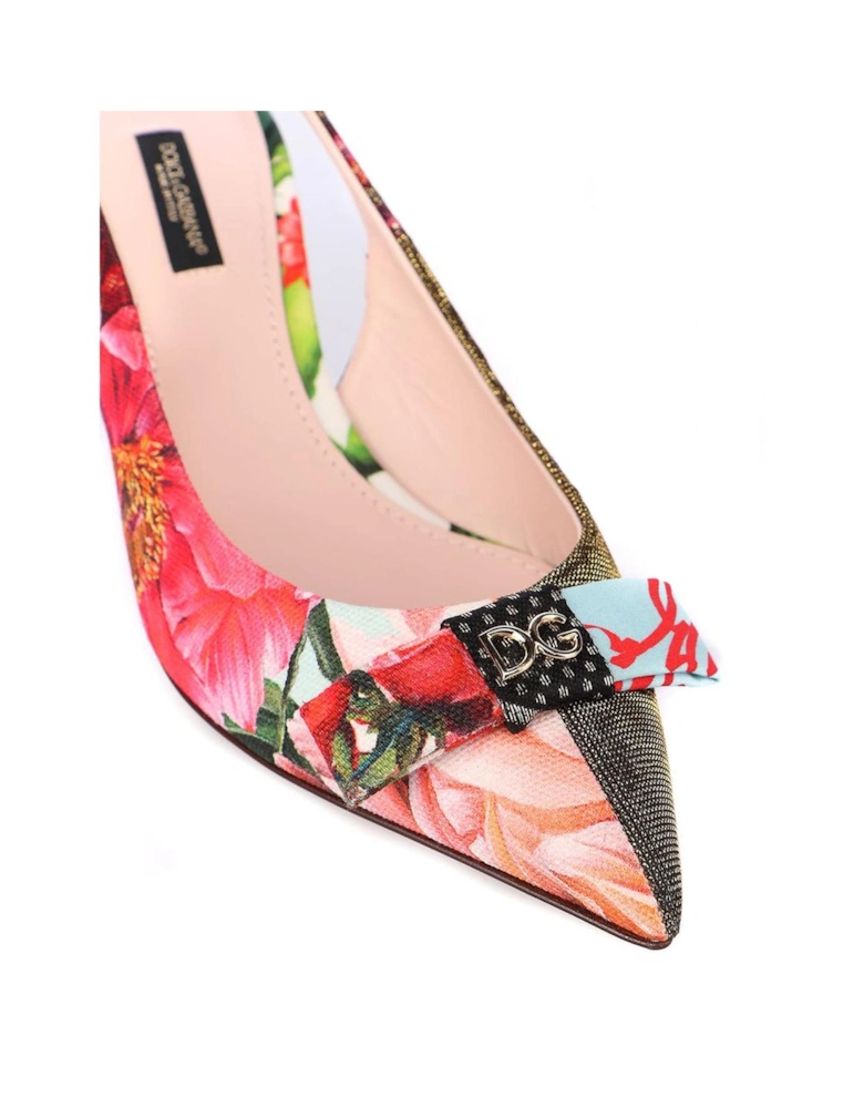Slingback Heels with Patchwork and Bow Detail Women - Multicolor