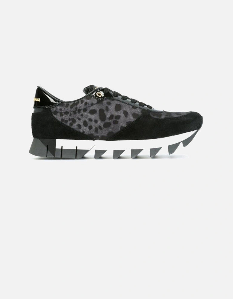 Leopard Print Suede and Fabric Sneakers Women - Black