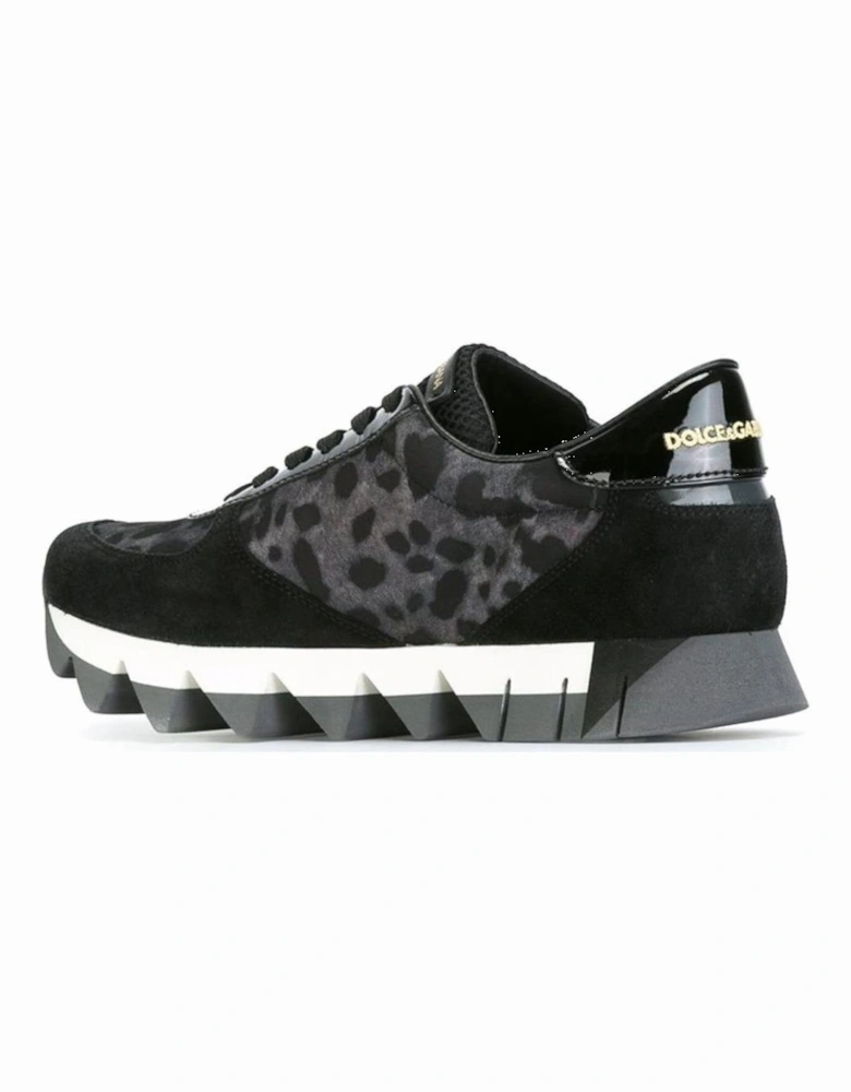 Leopard Print Suede and Fabric Sneakers Women - Black