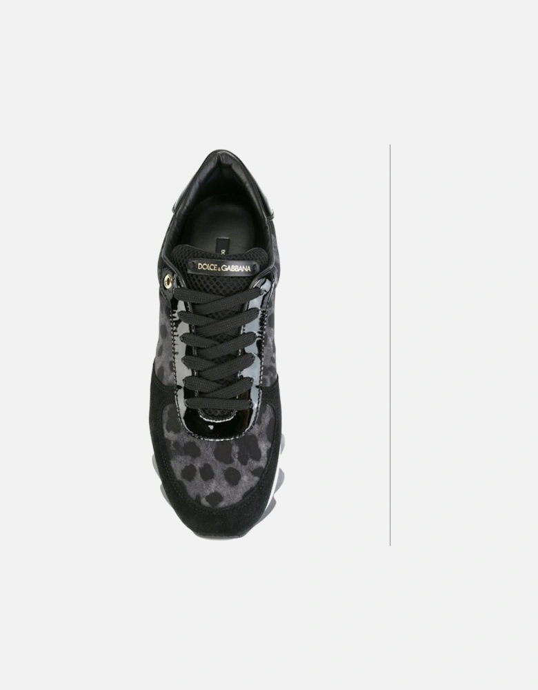 Leopard Print Suede and Fabric Sneakers Women - Black