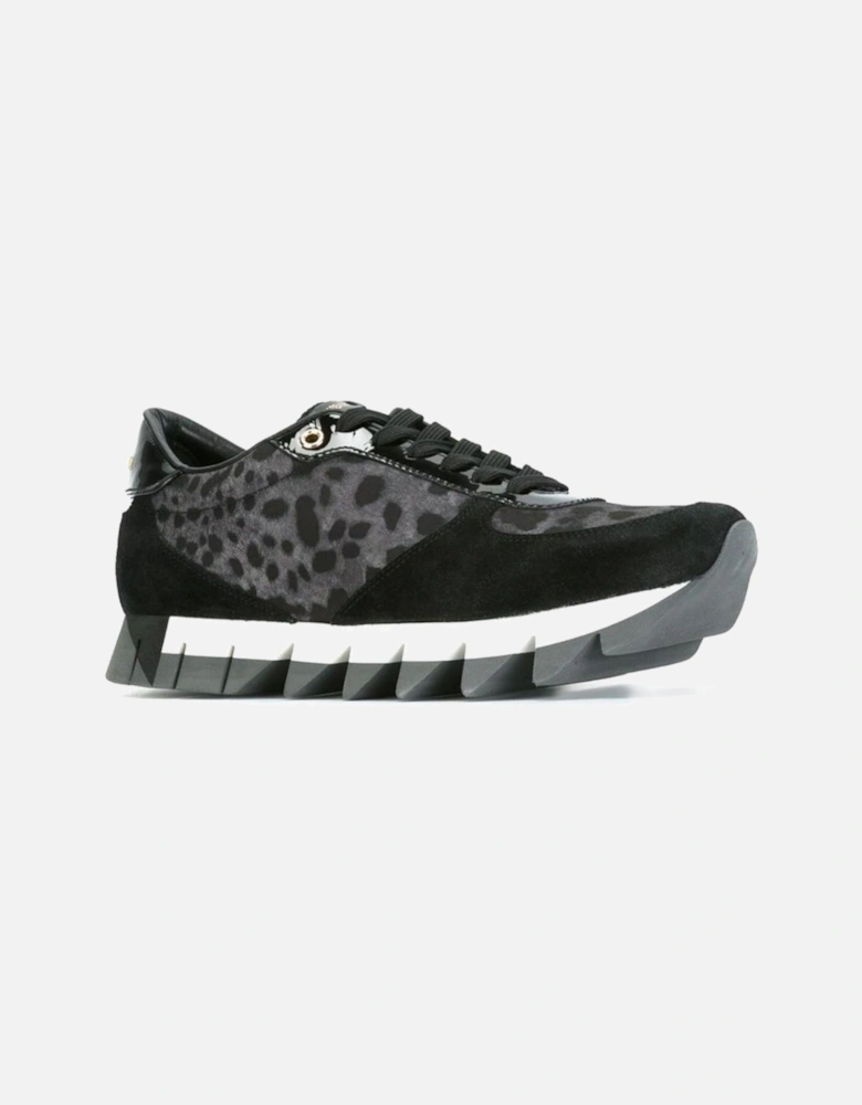 Leopard Print Suede and Fabric Sneakers Women - Black