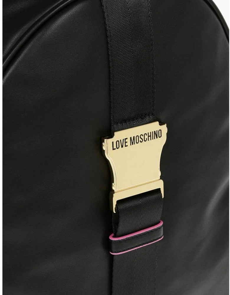 Adjustable Strap Logo Zip Closure Bag Women - Black Backpacks