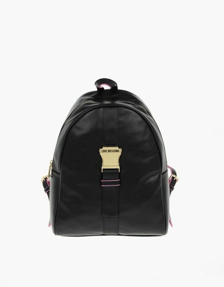 Adjustable Strap Logo Zip Closure Bag Women - Black Backpacks