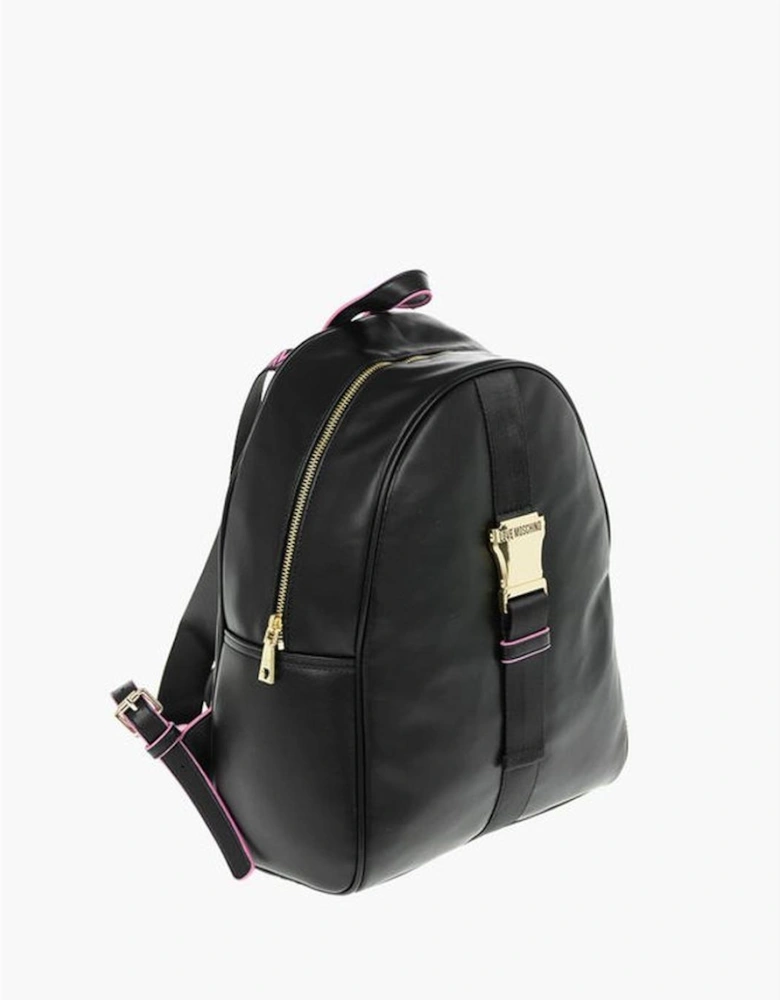 Adjustable Strap Logo Zip Closure Bag Women - Black Backpacks