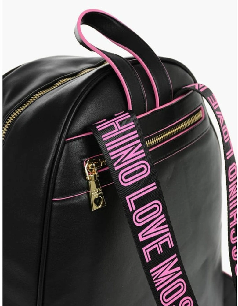 Adjustable Strap Logo Zip Closure Bag Women - Black Backpacks
